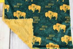 Bison Lovey - Green & Gold Mini Blanket Minky Baby Gift