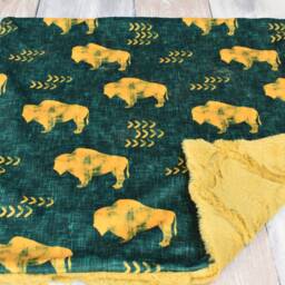 Bison Lovey - Green & Gold Mini Blanket Minky Baby Gift - thumbnail 3