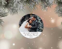 First Christmas Married Tree Decoration - Personalised Ornament Ceramic Bauble Keepsake Gift Mr & Mrs Newly Weds Just - thumbnail 1