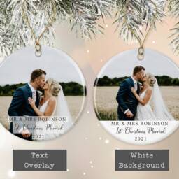 First Christmas Married Tree Decoration - Personalised Ornament Ceramic Bauble Keepsake Gift Mr & Mrs Newly Weds Just - thumbnail 2