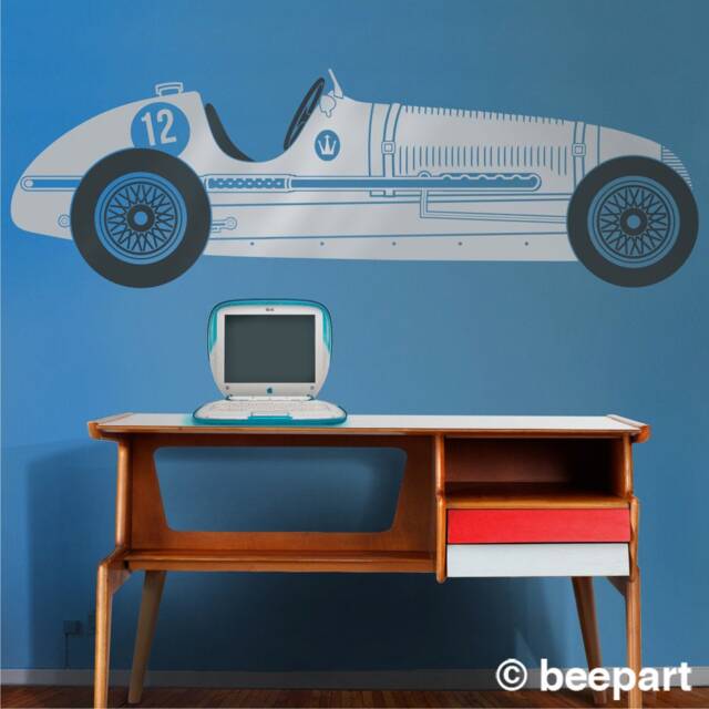 Personalized Vintage Race Car Vinyl Wall Decal - image 1
