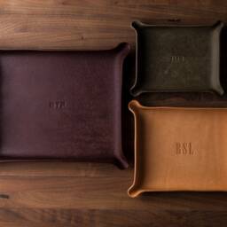 Monogrammed Leather Catchall - Groomsmen Gift, Personalized Valet Tray, Custom Gift For Him, 3rd Anniversary Monogrammed Gift - thumbnail 3