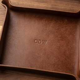 Monogrammed Leather Catchall - Groomsmen Gift, Personalized Valet Tray, Custom Gift For Him, 3rd Anniversary Monogrammed Gift - thumbnail 2