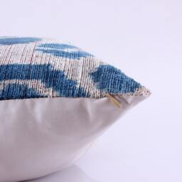 Ikat Velvet Pillow Cover, Uzbek Ikat, Grey Blue Pillow, Decorative Throw Cover Accent 16''x16''inches - thumbnail 2