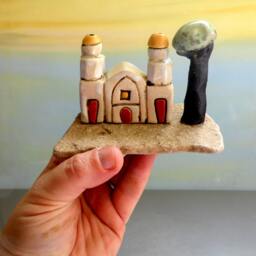 Ceramic Fairy House Sculpture, Rustic Fantasy Art Decor - thumbnail 3