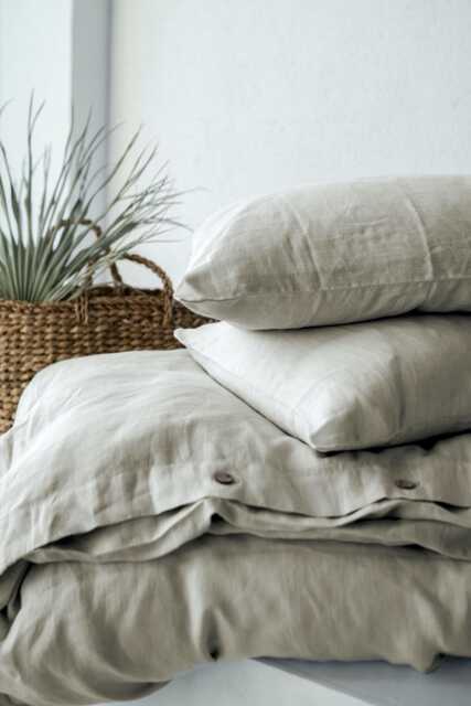 Soft Linen Bedding Set Beige Duvet Cover & Pillowcases - image 1