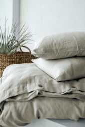 Soft Linen Bedding Set Beige Duvet Cover & Pillowcases - thumbnail 1