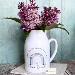 Personalised Colleague Gift Teaching Assistant Nursery Teacher Mentor Friend Mum Nanna Grandma Floral Rainbow Small Ceramic Jug Vase Mug - thumbnail 2