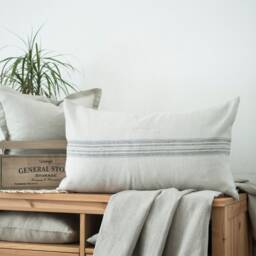 Antique Linen Long Lumbar Pillow Cover Farmhouse Grain Sack Design, Heavyweight - thumbnail 2