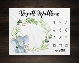 Safari Milestone Blanket Monthly Growth Tracker Baby Shower Gift Newborn Watch Me Grow Elephant Bm10 - thumbnail 1