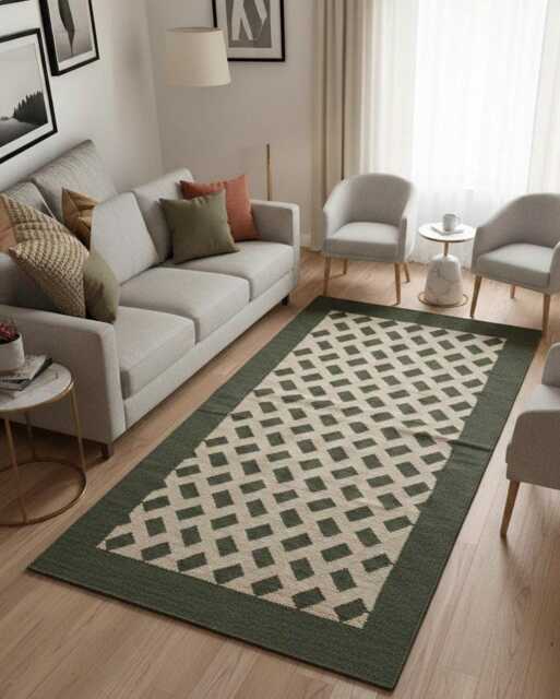 Handmade Olive Green & Beige Kilim Decor, Flatweave Hand Wove Decor - image 1