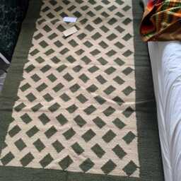 Handmade Olive Green & Beige Kilim Decor, Flatweave Hand Wove Decor - thumbnail 2
