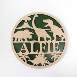 Personalized Dinosaur Sign - Nursery Wall Decor Wooden Name Bedroom Playroom - thumbnail 2