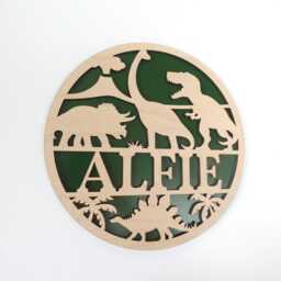 Personalized Dinosaur Sign - Nursery Wall Decor Wooden Name Bedroom Playroom - thumbnail 3