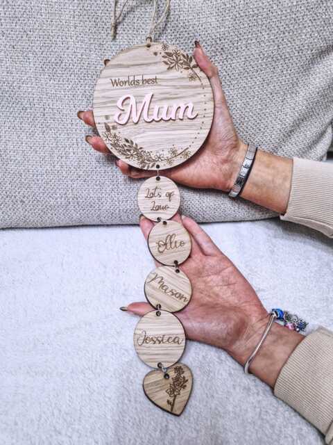 Personalised Wooden Mothers Day Wall Hanging Gift - Custom Engraved Decor For Mom, Unique Home Art & Keepsake, Mum Childrens Names - image 1