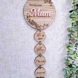 Personalised Wooden Mothers Day Wall Hanging Gift - Custom Engraved Decor For Mom, Unique Home Art & Keepsake, Mum Childrens Names - thumbnail 4