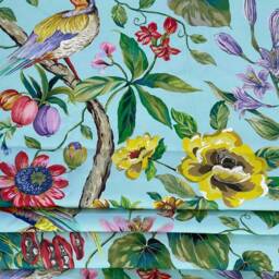 Light Aqua Roman Blind Custom Bird & Floral Design - thumbnail 4