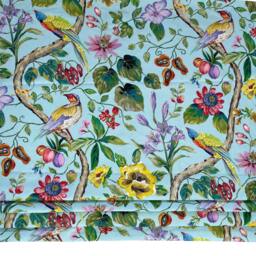 Light Aqua Roman Blind Custom Bird & Floral Design - thumbnail 1