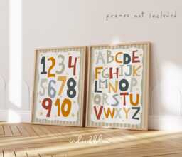 Educational Alphabet & Numbers Chart Print in Bright Colours, Abc Print, Counting 1-10, Colourful Playroom Toddler Room Wall Art - thumbnail 1