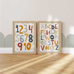 Educational Alphabet & Numbers Chart Print in Bright Colours, Abc Print, Counting 1-10, Colourful Playroom Toddler Room Wall Art - thumbnail 3