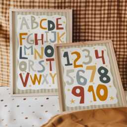 Educational Alphabet & Numbers Chart Print in Bright Colours, Abc Print, Counting 1-10, Colourful Playroom Toddler Room Wall Art - thumbnail 2