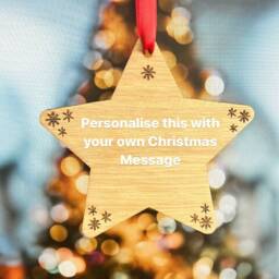 Personalised Christmas Star Ornament - Engraved Wood, Custom Message - thumbnail 2