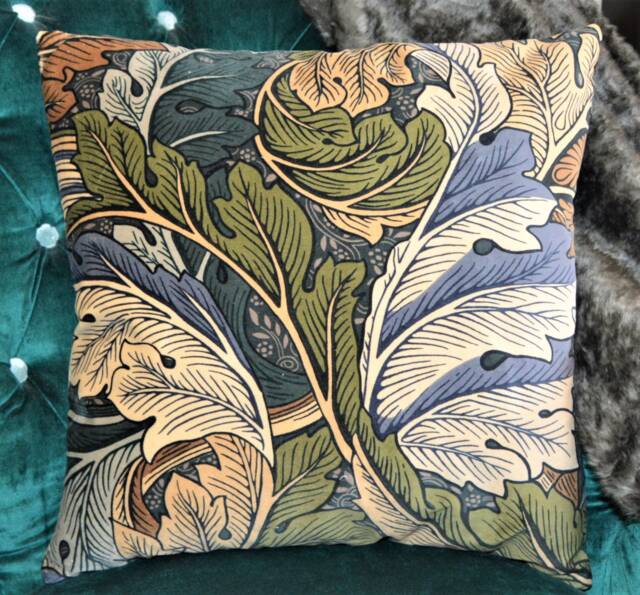William Morris - Acanthus Velvet Slate Blue/Thyme Cushion Cover Throw Pillow Designer Home Decor - image 1