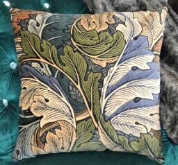 William Morris - Acanthus Velvet Slate Blue/Thyme Cushion Cover Throw Pillow Designer Home Decor - thumbnail 1