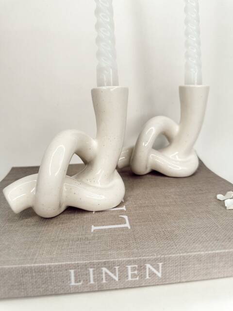 Minimalistic Neutral Candle Holder - Cream Ceramic Homeware Home Decor Unique Ornament Style - image 1