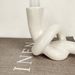 Minimalistic Neutral Candle Holder - Cream Ceramic Homeware Home Decor Unique Ornament Style - thumbnail 3