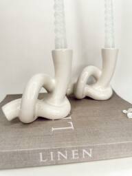Minimalistic Neutral Candle Holder - Cream Ceramic Homeware Home Decor Unique Ornament Style