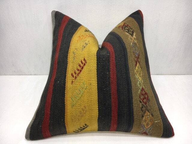 Vintage Kilim Pillow Cover, 18x18, Handwoven Turkish - image 1