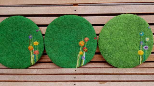 Felt Cushion, Grass & Flowers Minimal, Green - image 1
