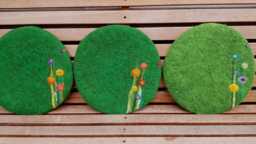 Felt Cushion, Grass & Flowers Minimal, Green