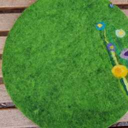 Felt Cushion, Grass & Flowers Minimal, Green - thumbnail 2