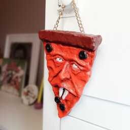 Weird Clay Pizza Face Wall Hanging - Strange Portrait Art Unique Fast Food Decor - thumbnail 3