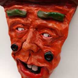 Weird Clay Pizza Face Wall Hanging - Strange Portrait Art Unique Fast Food Decor - thumbnail 4