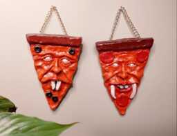 Weird Clay Pizza Face Wall Hanging - Strange Portrait Art Unique Fast Food Decor - thumbnail 1