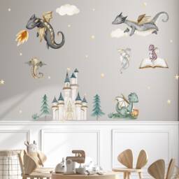 Dragon Wall Sticker Children's Room Decoration V371 Family With Castle - thumbnail 1