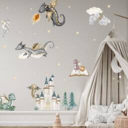 Dragon Wall Sticker Children's Room Decoration V371 Family With Castle - thumbnail 3