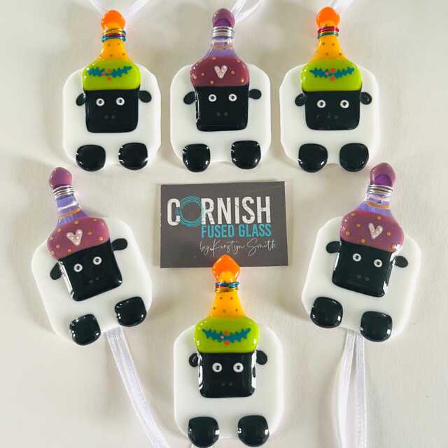 Cute Sheep Christmas Decoration - Fused Glass Decoration, Sheep Cornish Fused Glass, Glass Cornwall - image 1