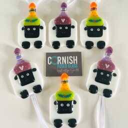 Cute Sheep Christmas Decoration - Fused Glass Decoration, Sheep Cornish Fused Glass, Glass Cornwall