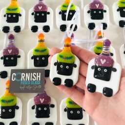 Cute Sheep Christmas Decoration - Fused Glass Decoration, Sheep Cornish Fused Glass, Glass Cornwall - thumbnail 2