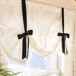 White Tie-Up Valance Linen Look, Farmhouse Decor - thumbnail 1