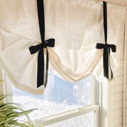 White Tie-Up Valance Linen Look, Farmhouse Decor - thumbnail 3
