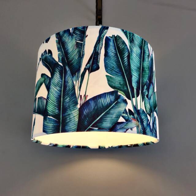 Tropical Leaves Lampshade in White Velvet With Lining - image 1
