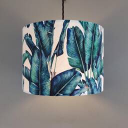 Tropical Leaves Lampshade in White Velvet With Lining - thumbnail 3