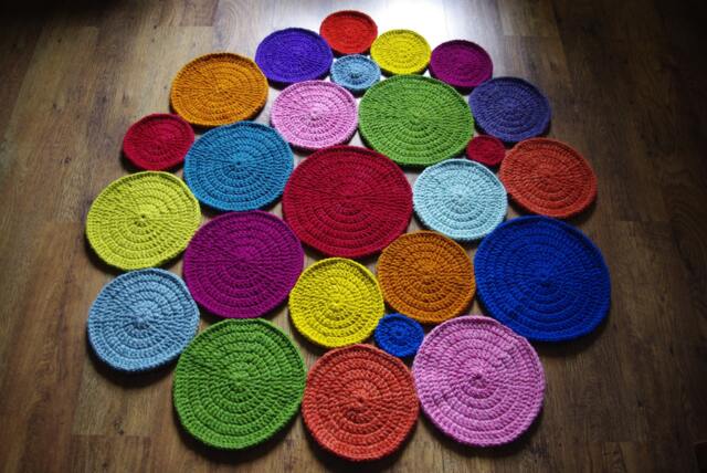 Handmade Wool Round Rug Colorful Crochet Rug - image 1