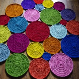 Handmade Wool Round Rug Colorful Crochet Rug - thumbnail 2