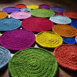 Handmade Wool Round Rug Colorful Crochet Rug - thumbnail 4